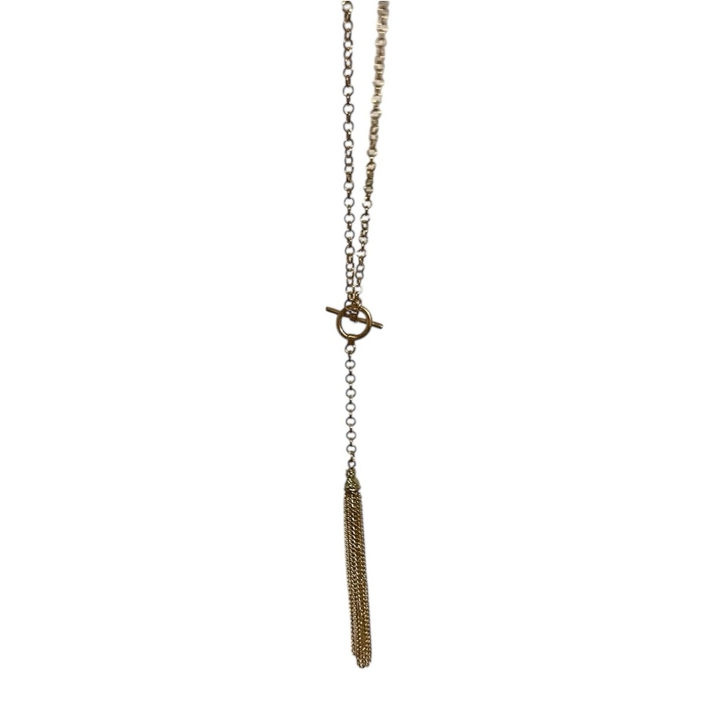 Long Lariat Tassel Necklace Toggle T-bar Clasp Gold Plated Alloy Silver - Picture 2 of 4